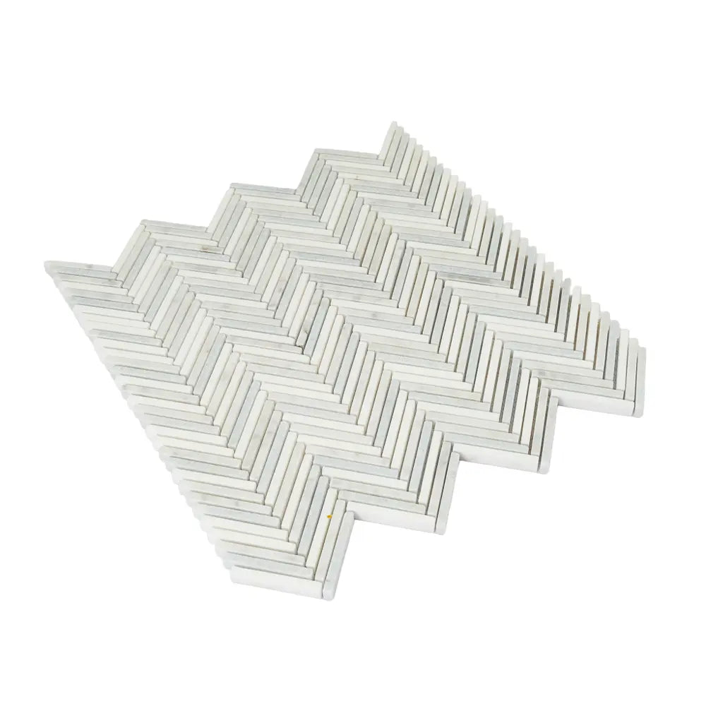 Azul Cielo Thassos And Carrara Mini Chevron Marble Mosaic Tile | Tile Club