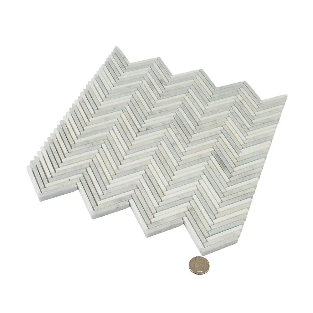 Azul Cielo Thassos And Carrara Mini Chevron Marble Mosaic Tile | Tile Club