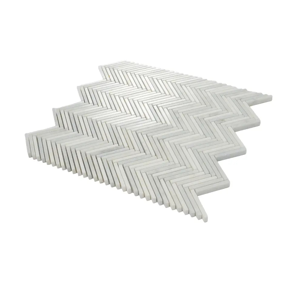 Azul Cielo Thassos And Carrara Mini Chevron Marble Mosaic Tile | Tile Club