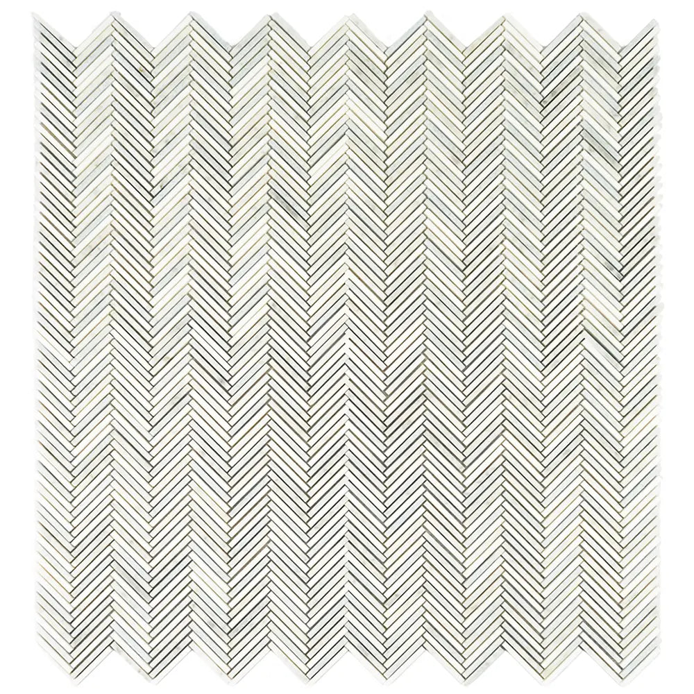 Azul Cielo Thassos And Carrara Mini Chevron Marble Mosaic Tile | Tile Club