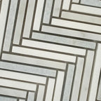 Azul Cielo Thassos And Carrara Mini Chevron Marble Mosaic Tile | Tile Club