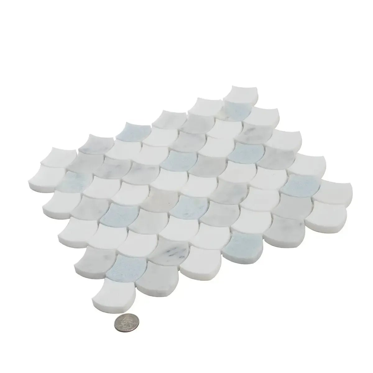 Azul Cielo Thassos And Carrara Mini Scale Marble Mosaic Tile | Tile Club
