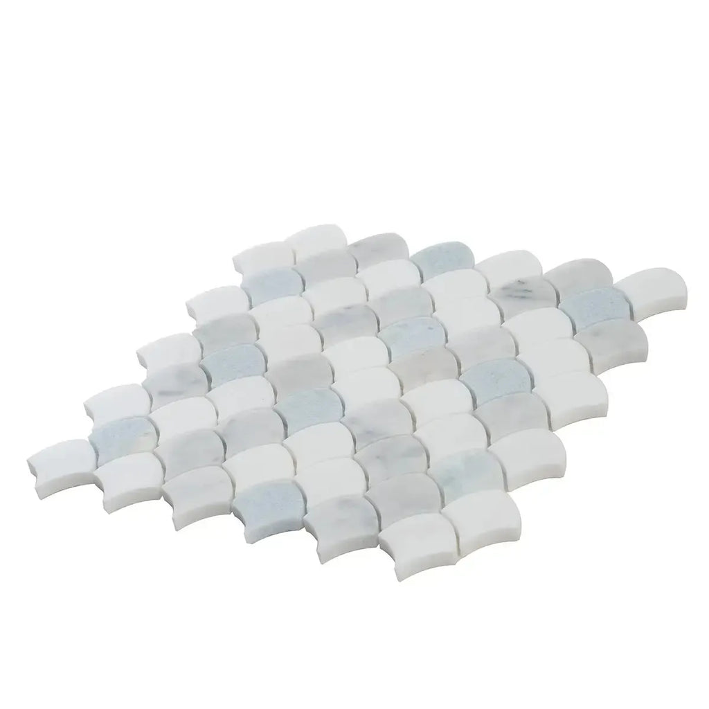 Azul Cielo Thassos And Carrara Mini Scale Marble Mosaic Tile | Tile Club