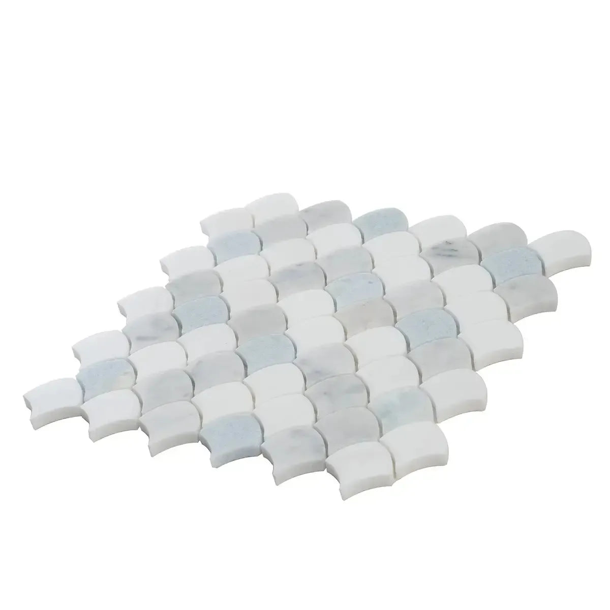 Azul Cielo Thassos And Carrara Mini Scale Marble Mosaic Tile | Tile Club