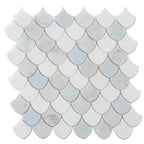 Azul Cielo Thassos And Carrara Mini Scale Marble Mosaic Tile | Tile Club