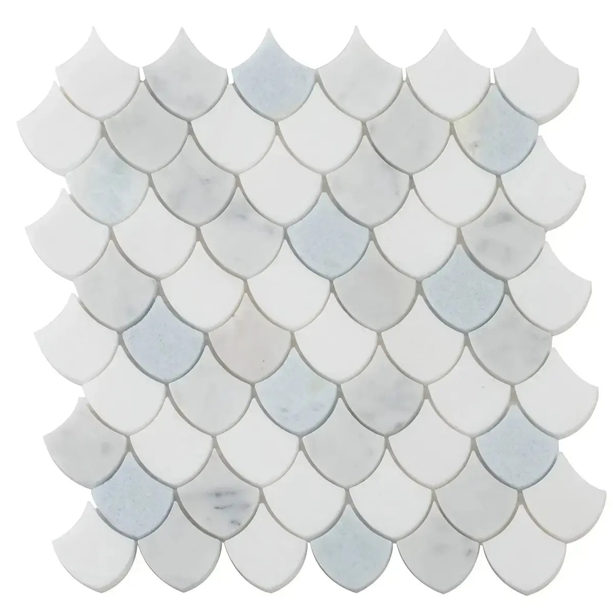 Azul Cielo Thassos And Carrara Mini Scale Marble Mosaic Tile | Tile Club