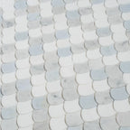 Azul Cielo Thassos And Carrara Mini Scale Marble Mosaic Tile | Tile Club