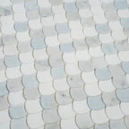 Azul Cielo Thassos And Carrara Mini Scale Marble Mosaic Tile | Tile Club