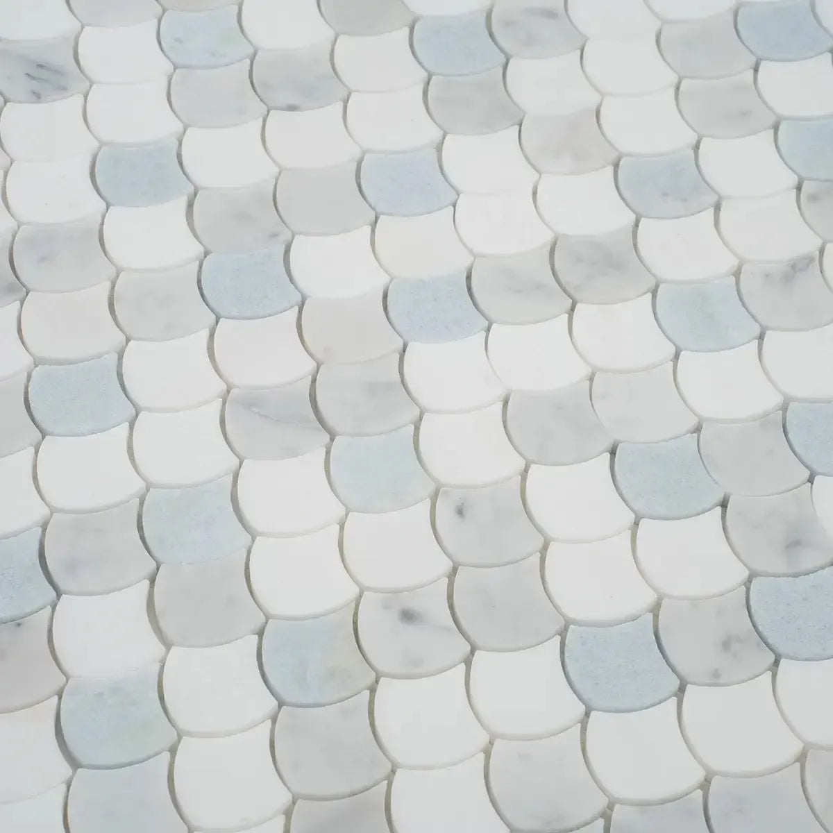 Azul Cielo Thassos And Carrara Mini Scale Marble Mosaic Tile | Tile Club