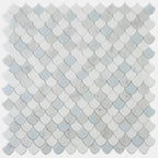 Azul Cielo Thassos And Carrara Mini Scale Marble Mosaic Tile | Tile Club