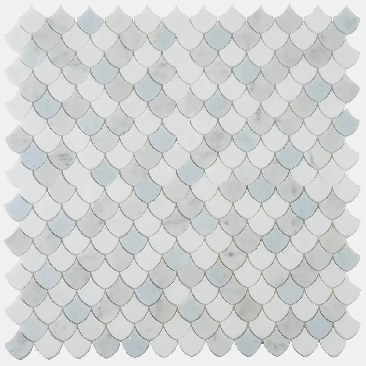 Azul Cielo Thassos And Carrara Mini Scale Marble Mosaic Tile | Tile Club