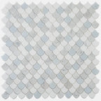 Azul Cielo Thassos And Carrara Mini Scale Marble Mosaic Tile | Tile Club