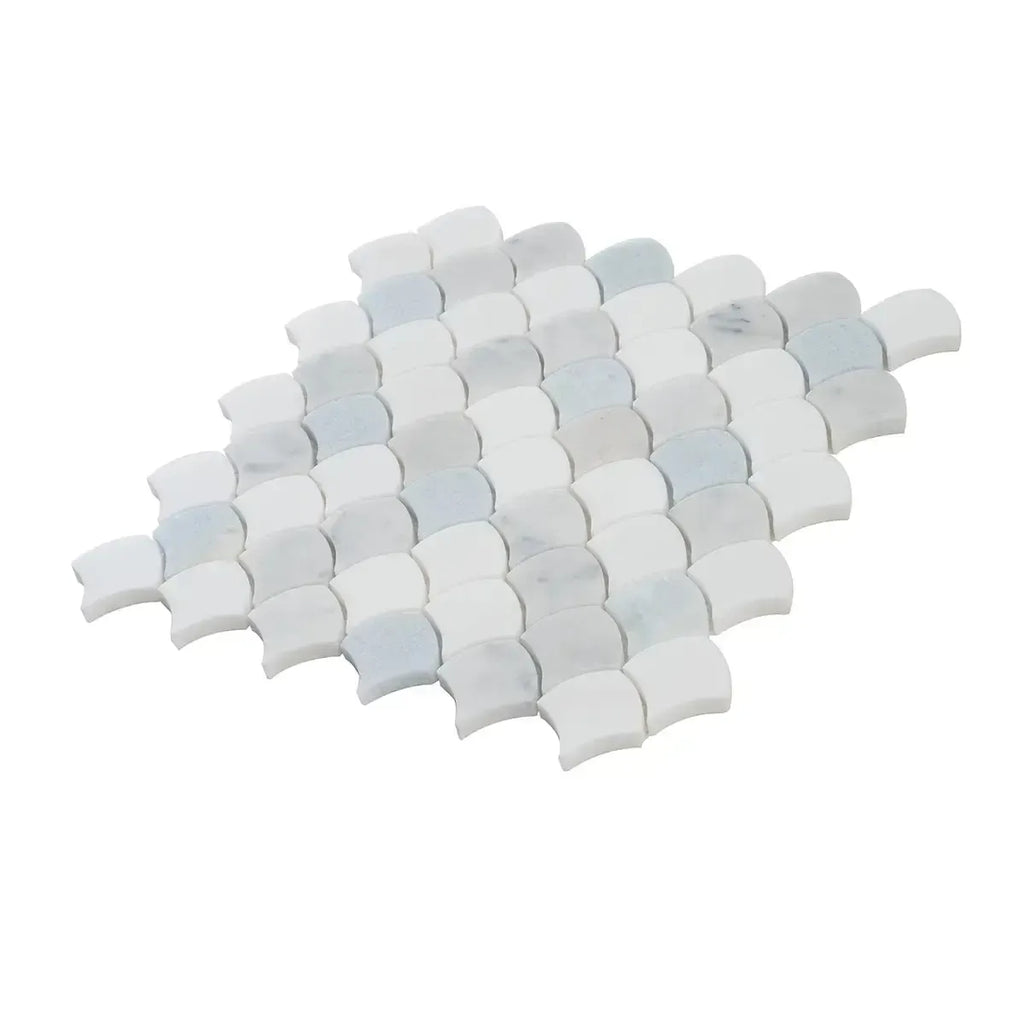 Azul Cielo Thassos And Carrara Mini Scale Marble Mosaic Tile | Tile Club