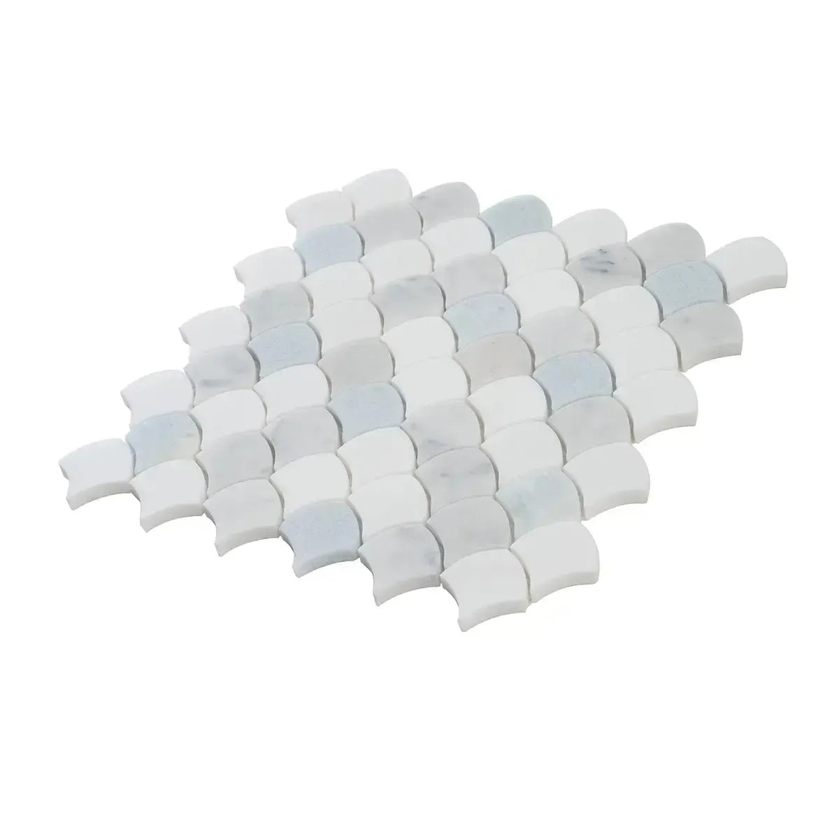 Azul Cielo Thassos And Carrara Mini Scale Marble Mosaic Tile | Tile Club