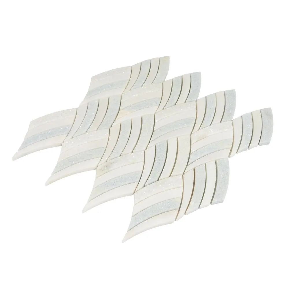 Sail Azul Cielo Etched and Imperial White Marble Mosaic Tile | Tile Club
