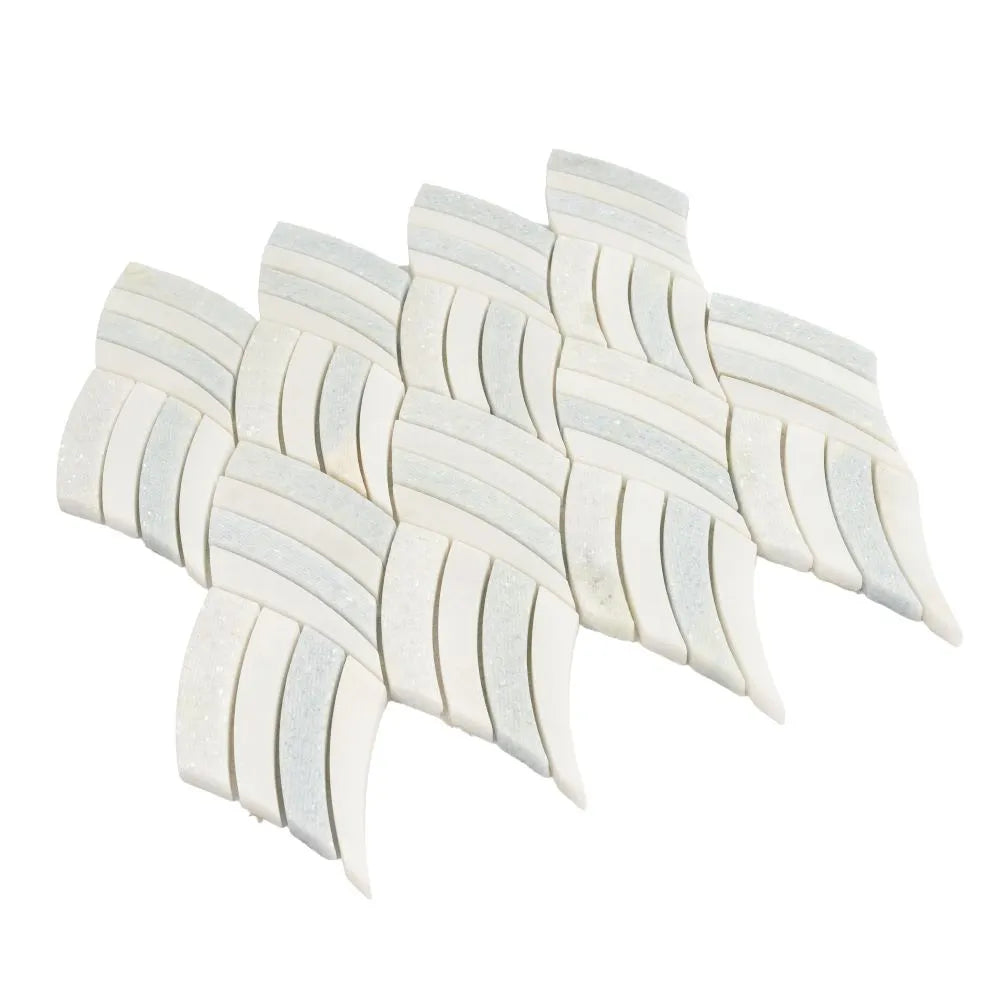 Sail Azul Cielo Etched and Imperial White Marble Mosaic Tile | Tile Club