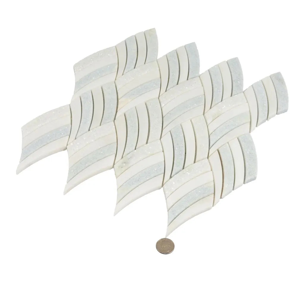 Sail Azul Cielo Etched and Imperial White Marble Mosaic Tile | Tile Club