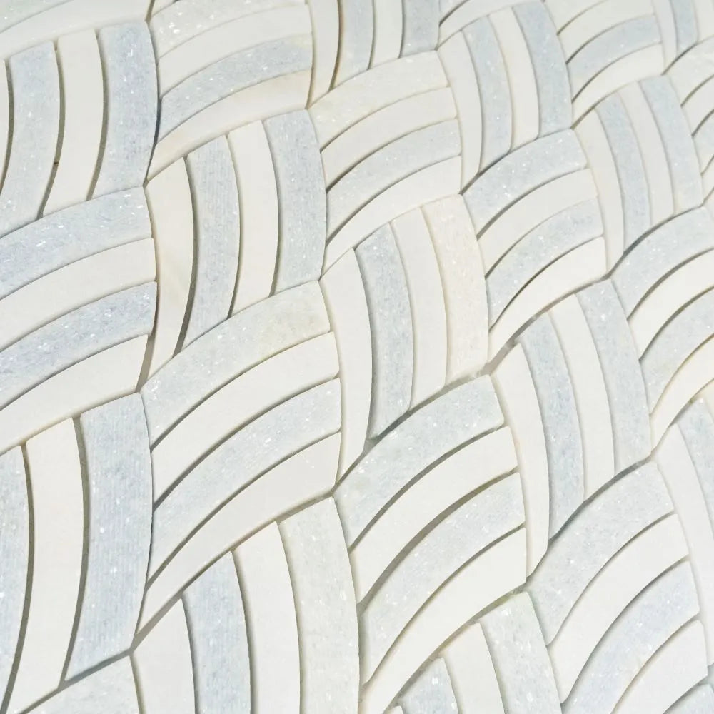 Sail Azul Cielo Etched and Imperial White Marble Mosaic Tile | Tile Club
