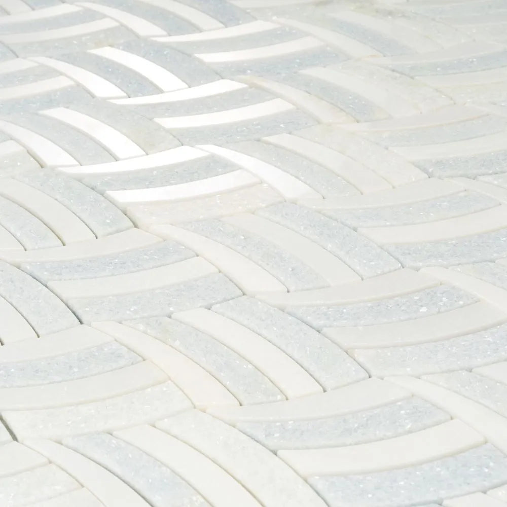 Sail Azul Cielo Etched and Imperial White Marble Mosaic Tile | Tile Club