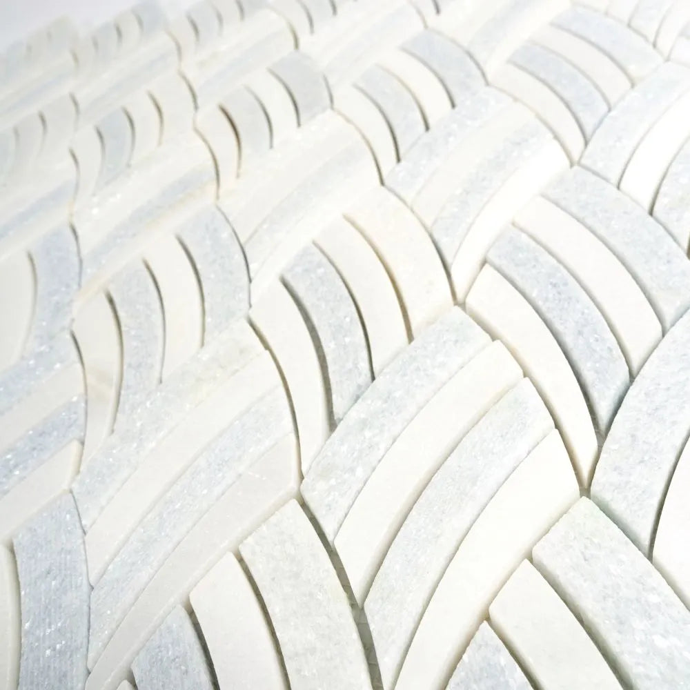 Sail Azul Cielo Etched and Imperial White Marble Mosaic Tile | Tile Club