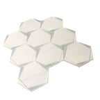 Triangular Hexagon in Bianco Dolomiti Leyte Blue and Thassos Marble Mosaic Tile | Tile Club