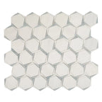 Triangular Hexagon in Bianco Dolomiti Leyte Blue and Thassos Marble Mosaic Tile | Tile Club