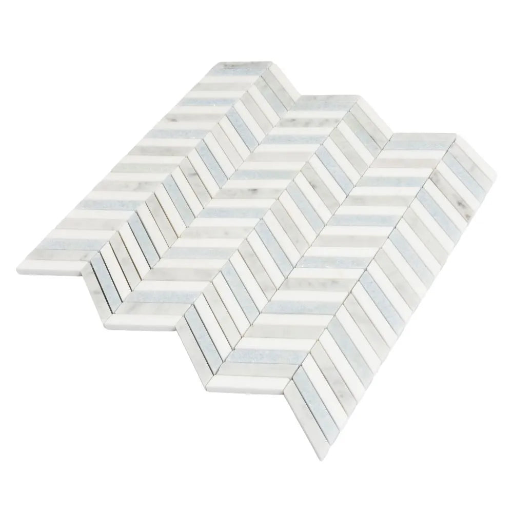 Blue and White Chevron Marble Mosaic Tile | Tile Club