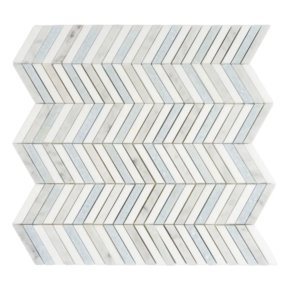 Blue and White Chevron Marble Mosaic Tile | Tile Club