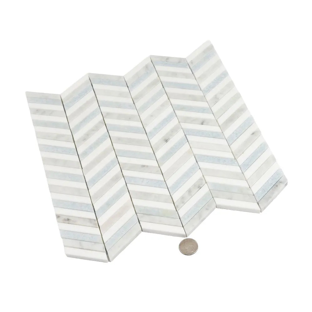 Blue and White Chevron Marble Mosaic Tile | Tile Club
