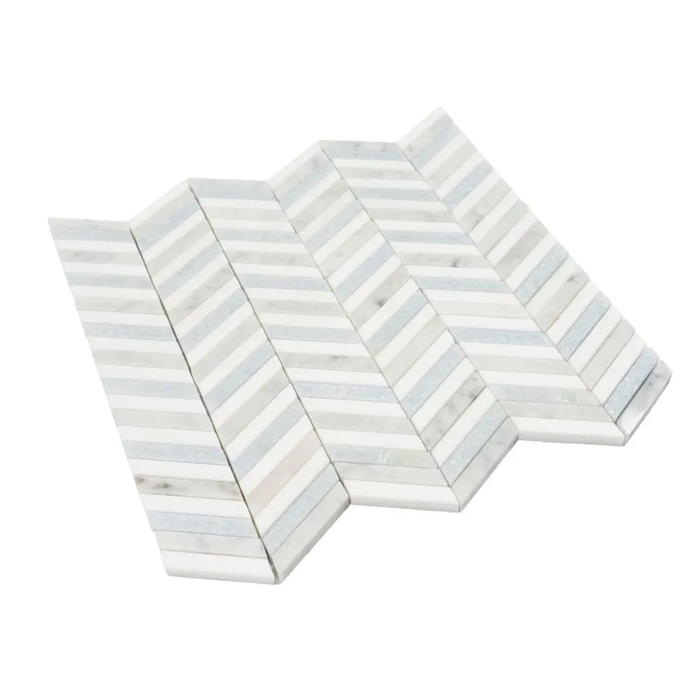 Blue and White Chevron Marble Mosaic Tile | Tile Club