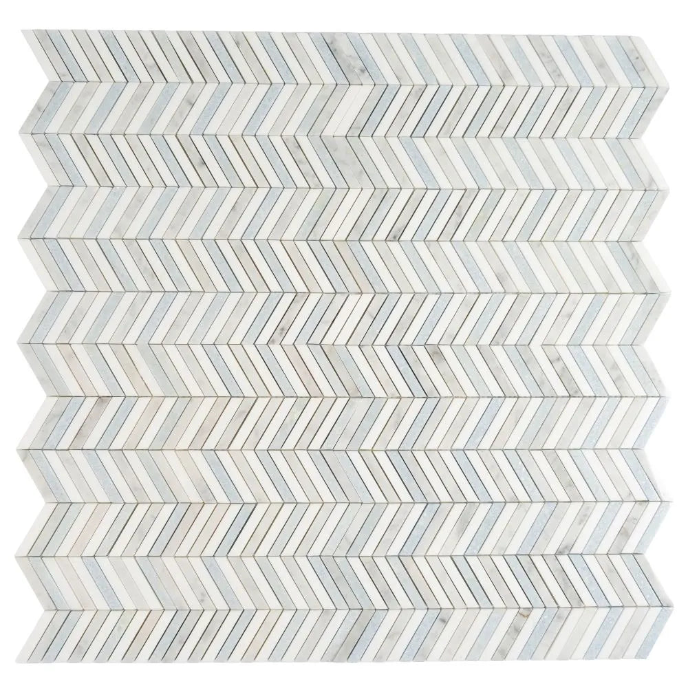 Blue and White Chevron Marble Mosaic Tile | Tile Club