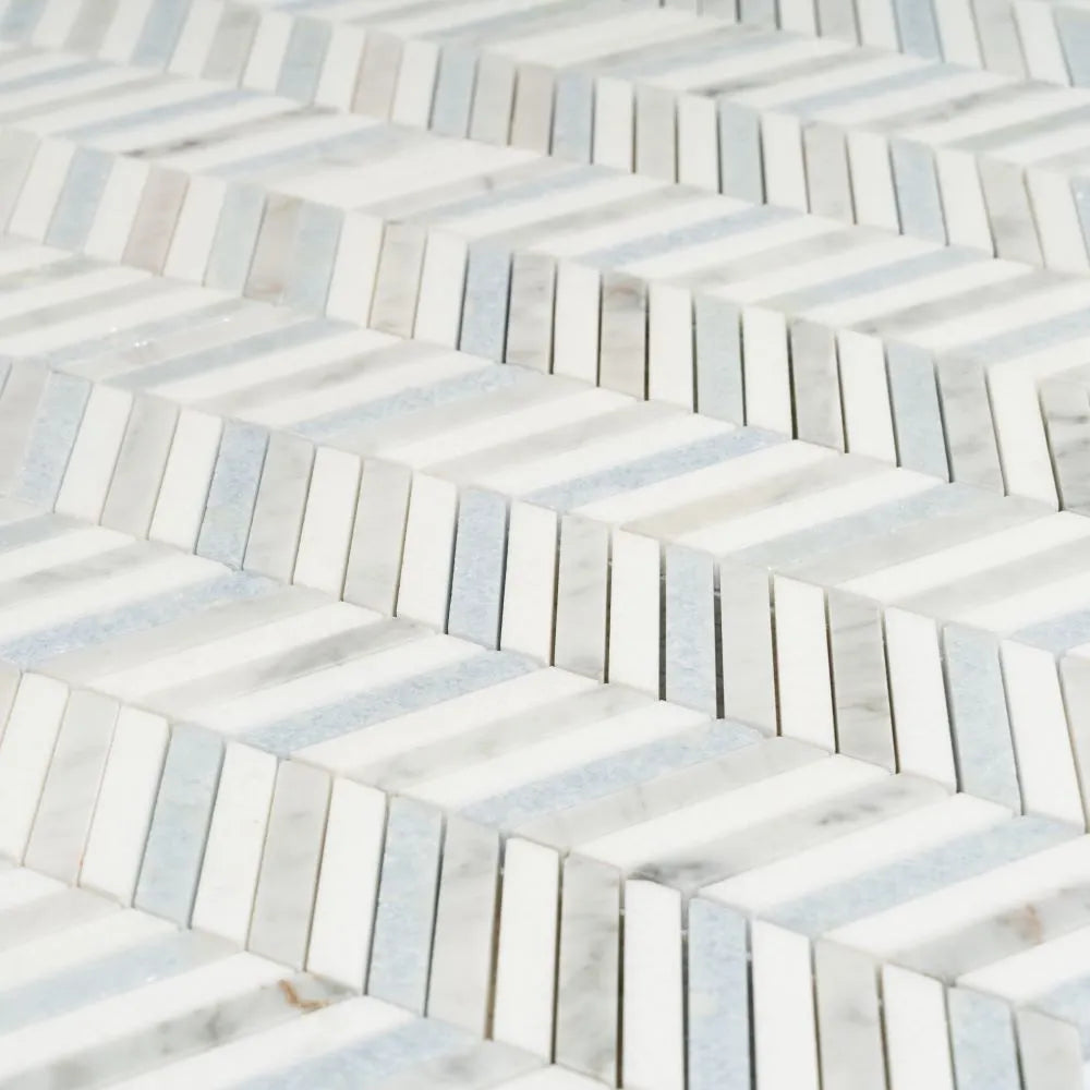 Blue and White Chevron Marble Mosaic Tile | Tile Club