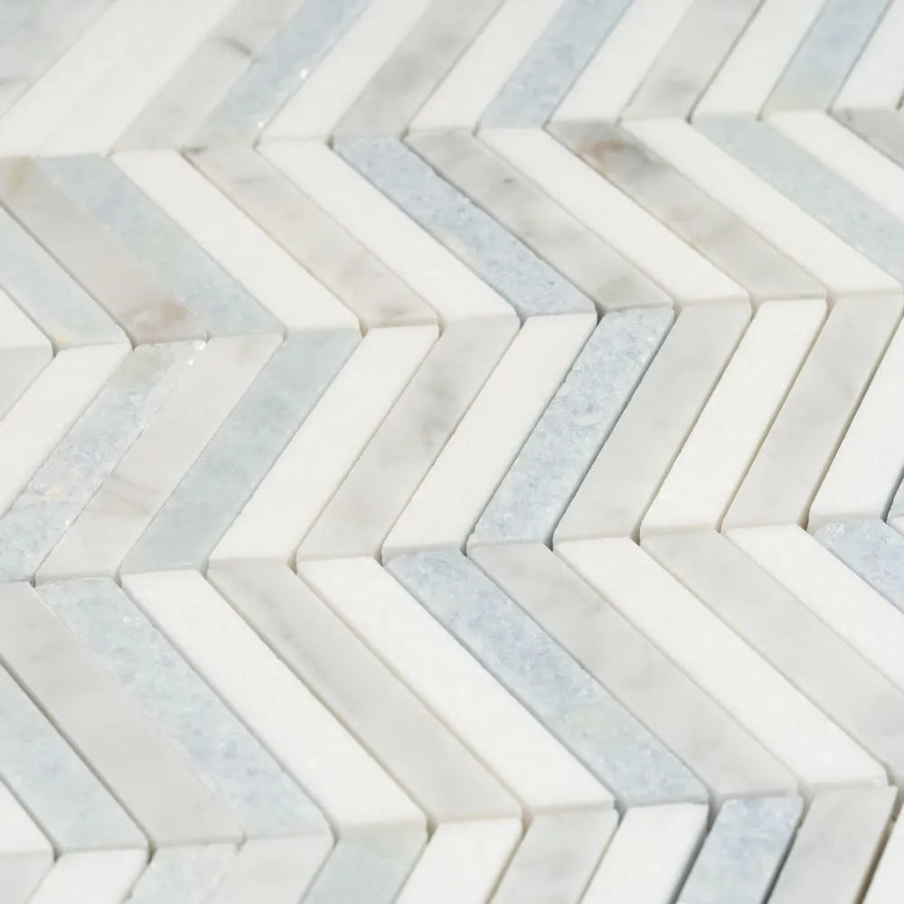 Blue and White Chevron Marble Mosaic Tile | Tile Club