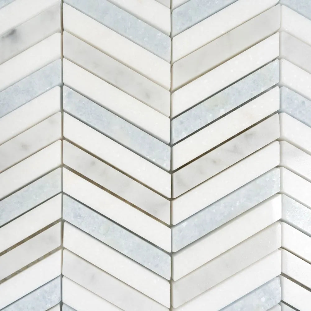 Blue and White Chevron Marble Mosaic Tile | Tile Club