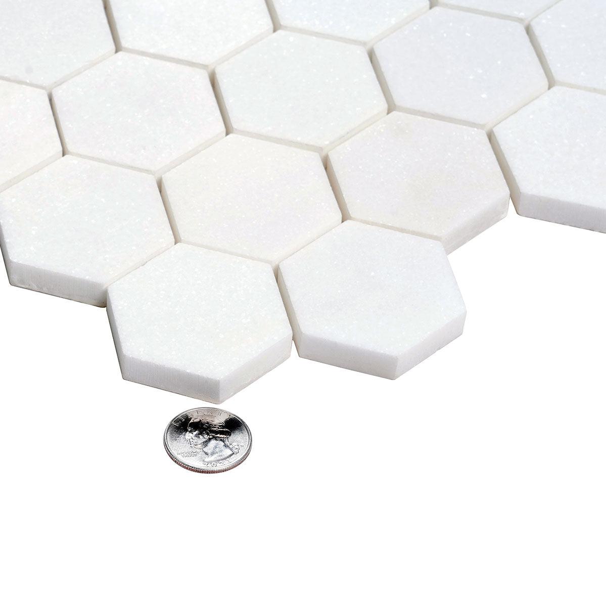 2" Thassos Marble Hexagon Tile Honed