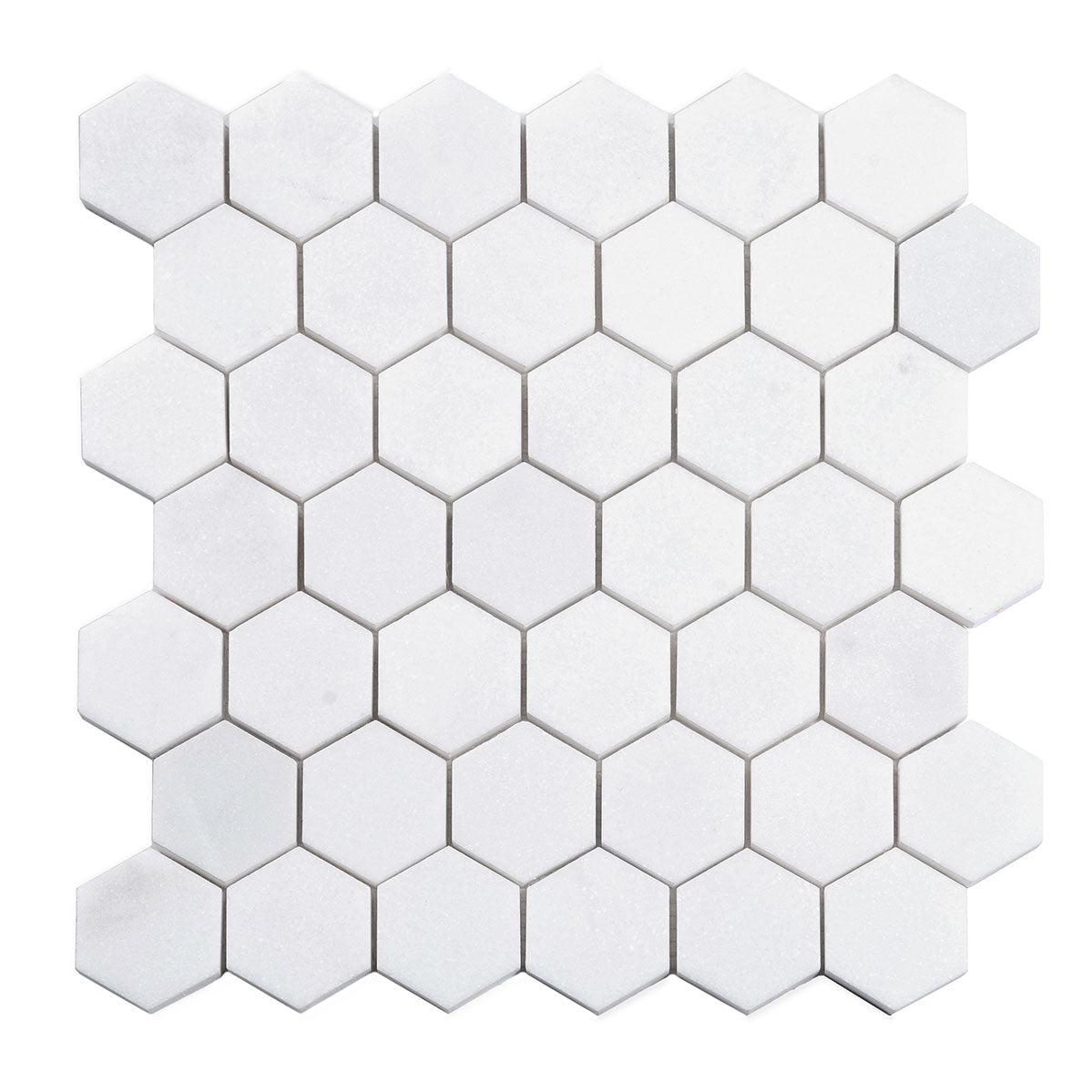2" Thassos Marble Hexagon Tile Honed