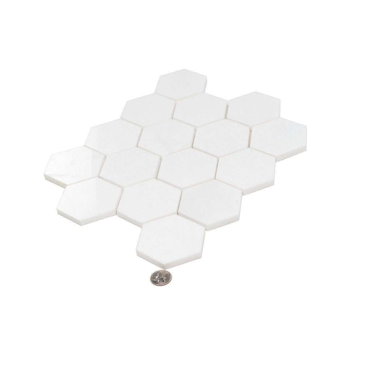 3" Thassos Marble Hexagon Tile Polished