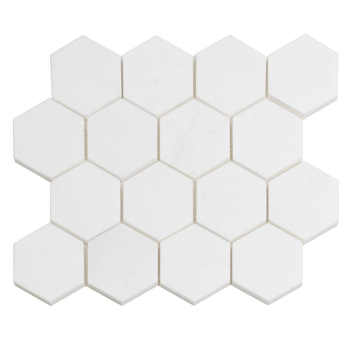 3" Thassos Marble Hexagon Tile Polished Sample