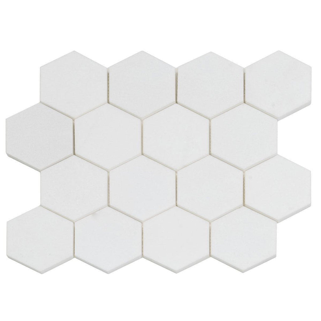 3" Thassos Marble Hexagon Tile Honed | Tile Club