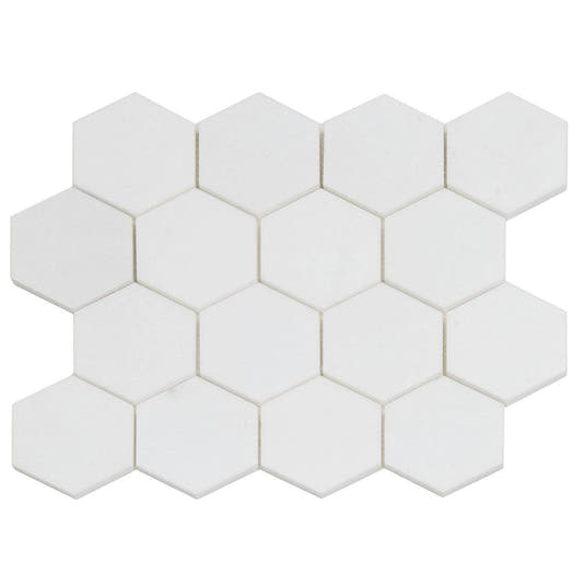 3" Thassos Marble Hexagon Tile Honed Sample