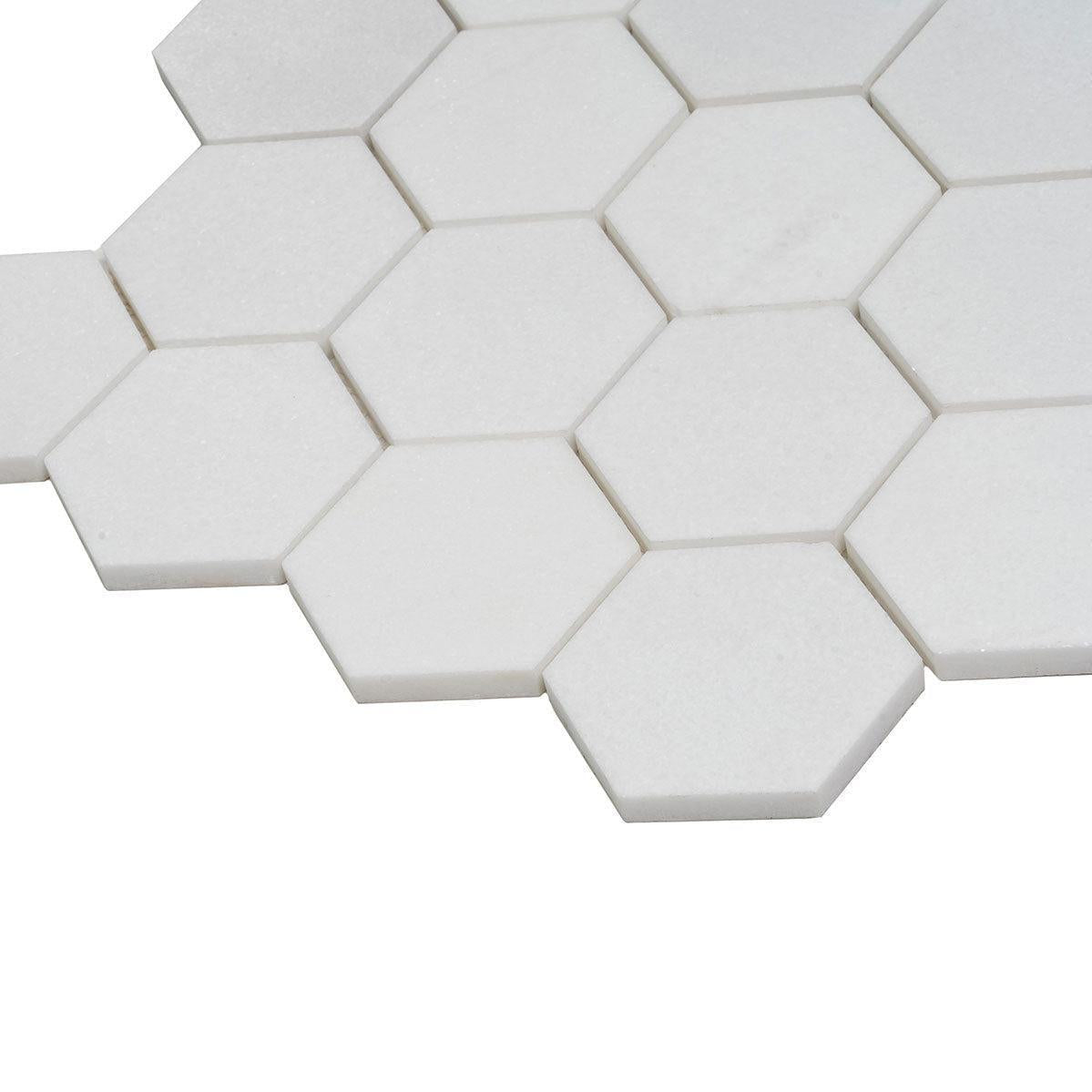 3" Thassos Marble Hexagon Tile Honed | Tile Club