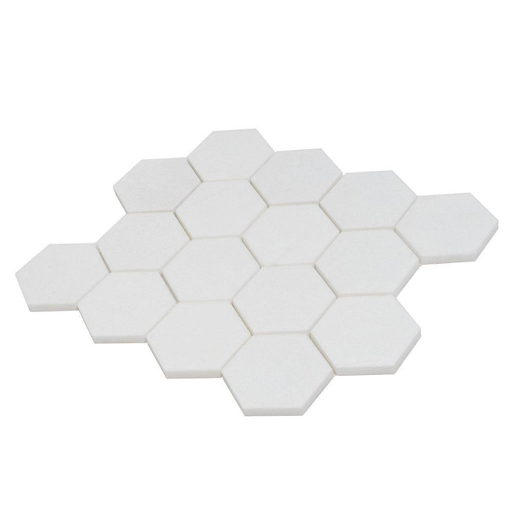3" Thassos Marble Hexagon Tile Honed | Tile Club
