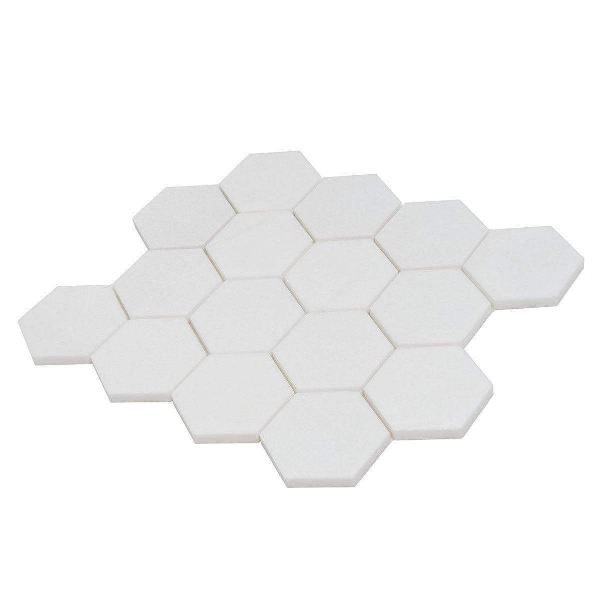 3" Thassos Marble Hexagon Tile Honed | Tile Club