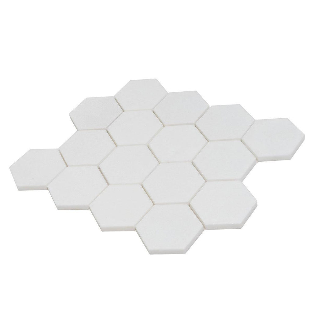 3" Thassos Marble Hexagon Tile Honed | Tile Club