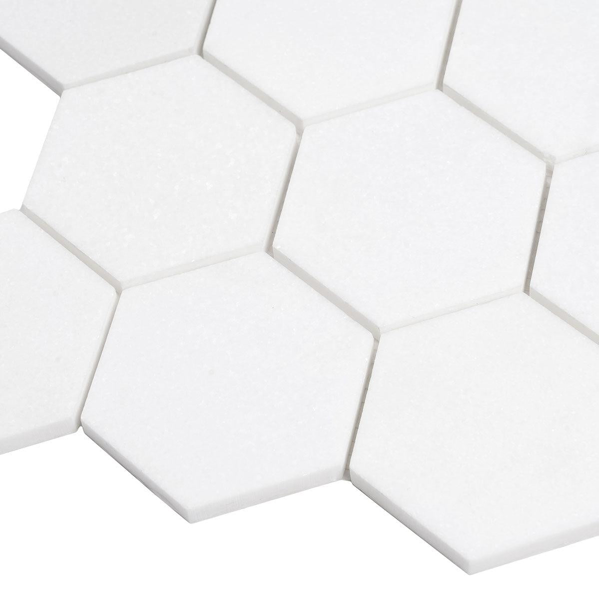 3" Thassos Marble Hexagon Tile Honed