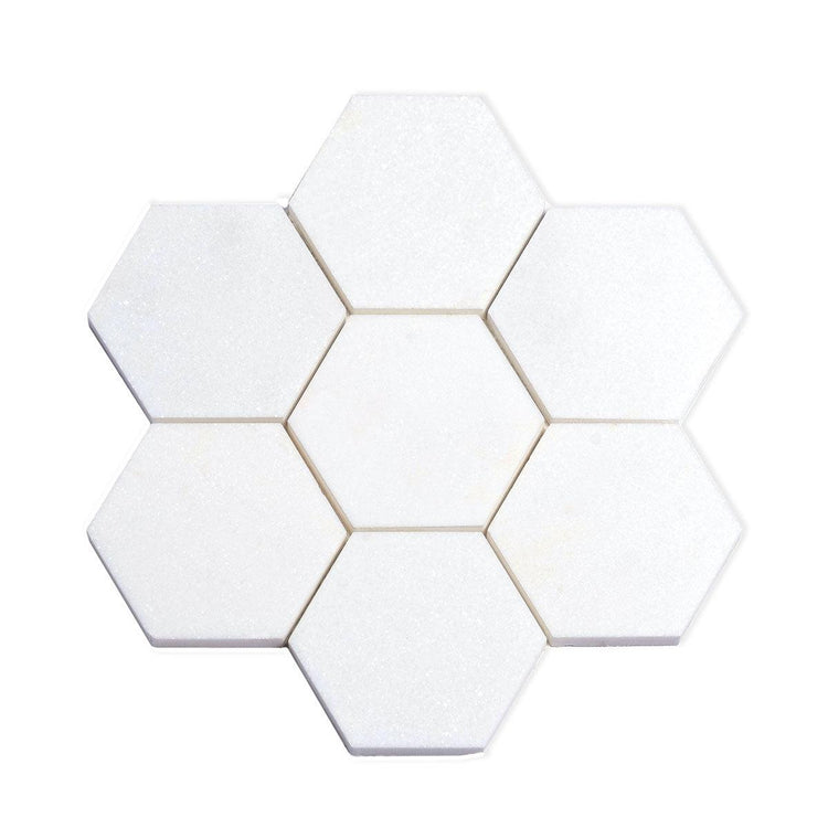 4" Thassos Marble Hexagon Tile Honed Sample