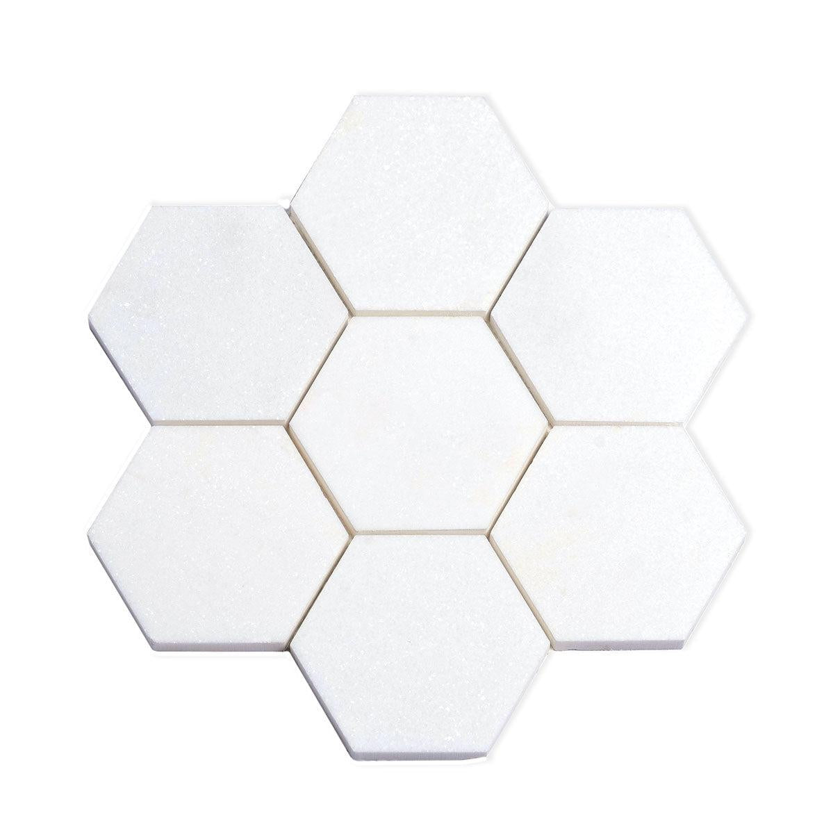 4" Thassos Marble Hexagon Tile Honed
