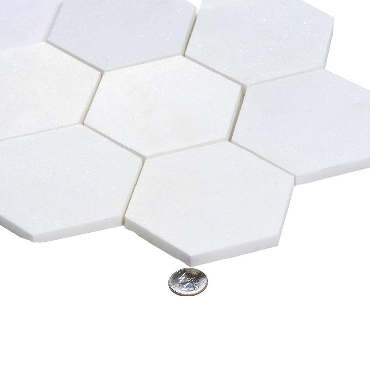 4" Thassos Marble Hexagon Tile Honed | Tile Club