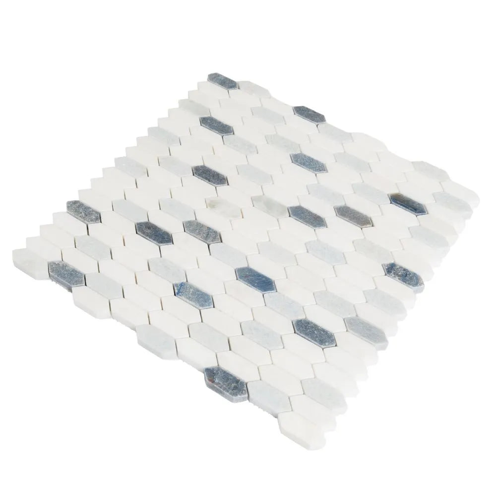 Blue and White Mini Picket Marble Mosaic Tile | Tile Club