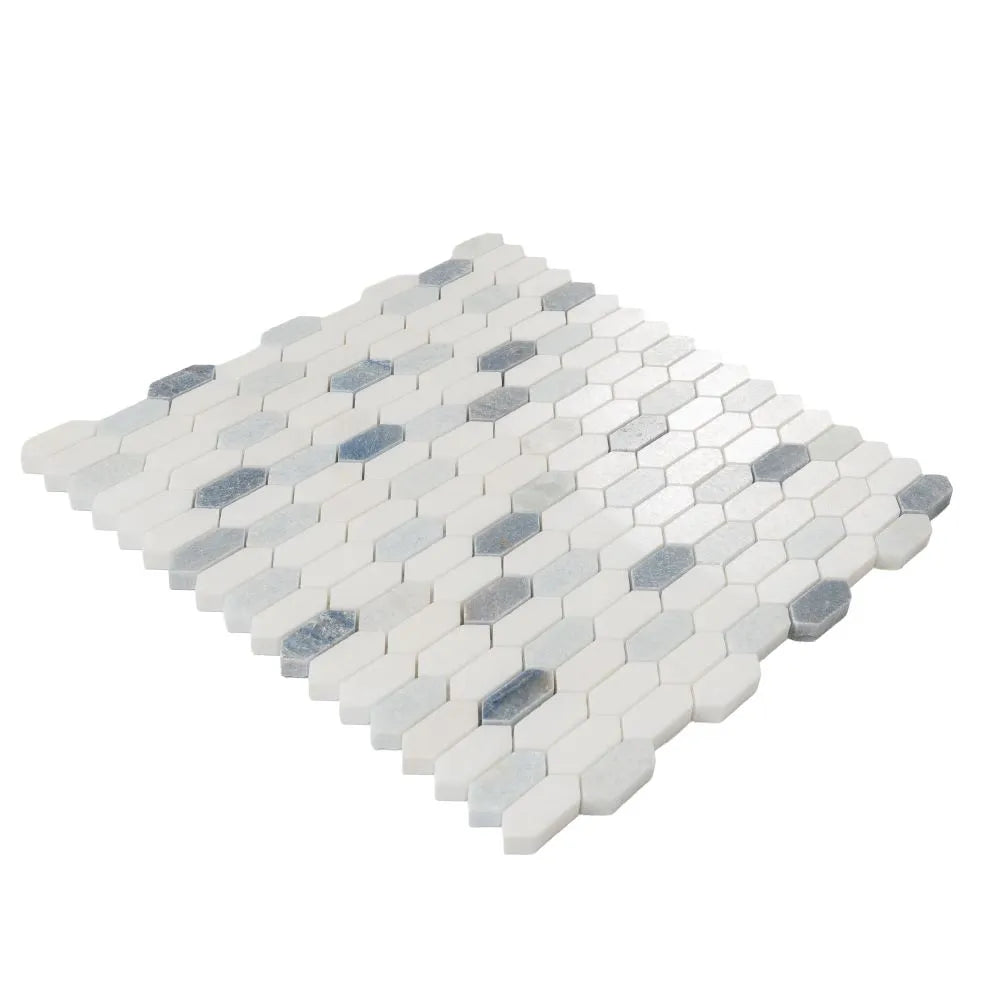 Blue and White Mini Picket Marble Mosaic Tile | Tile Club